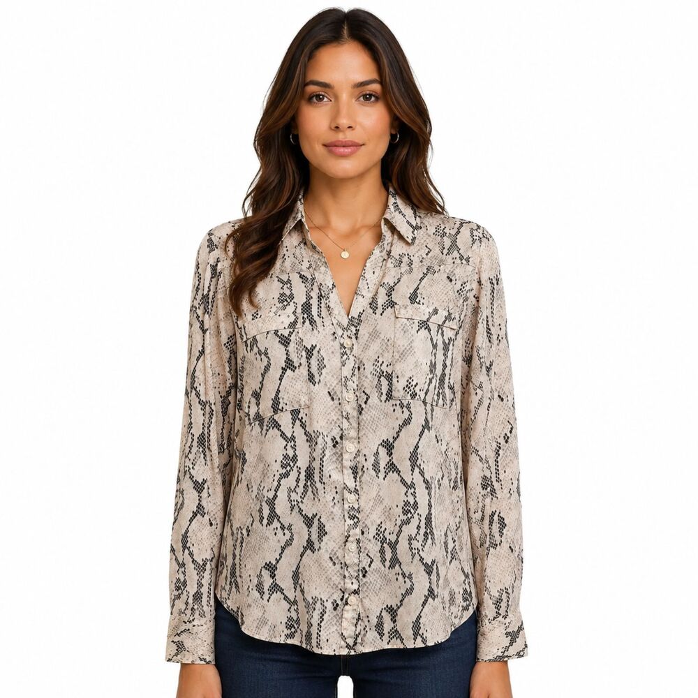 Express Portofino Snake Print Button Down Blouse Womens Large Career Work